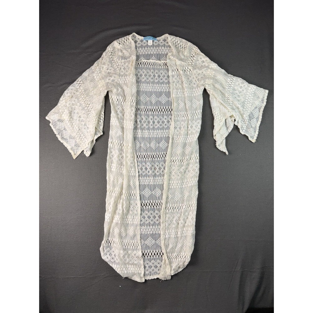 Vintage Ana B Geometric Lace Duster Ivory Cardigan Women’s Size Small